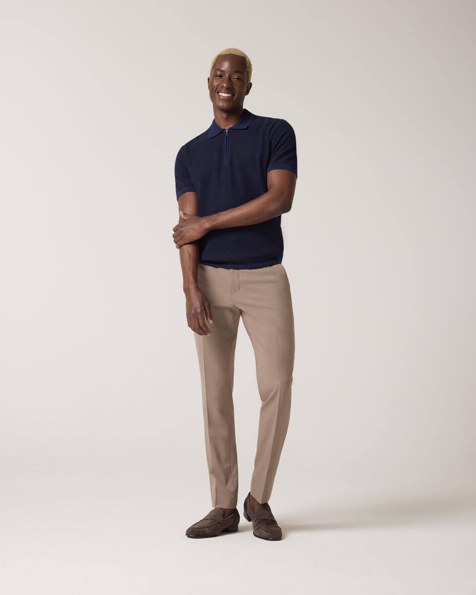 Textured Knit Zip Polo, Navy, hi-res